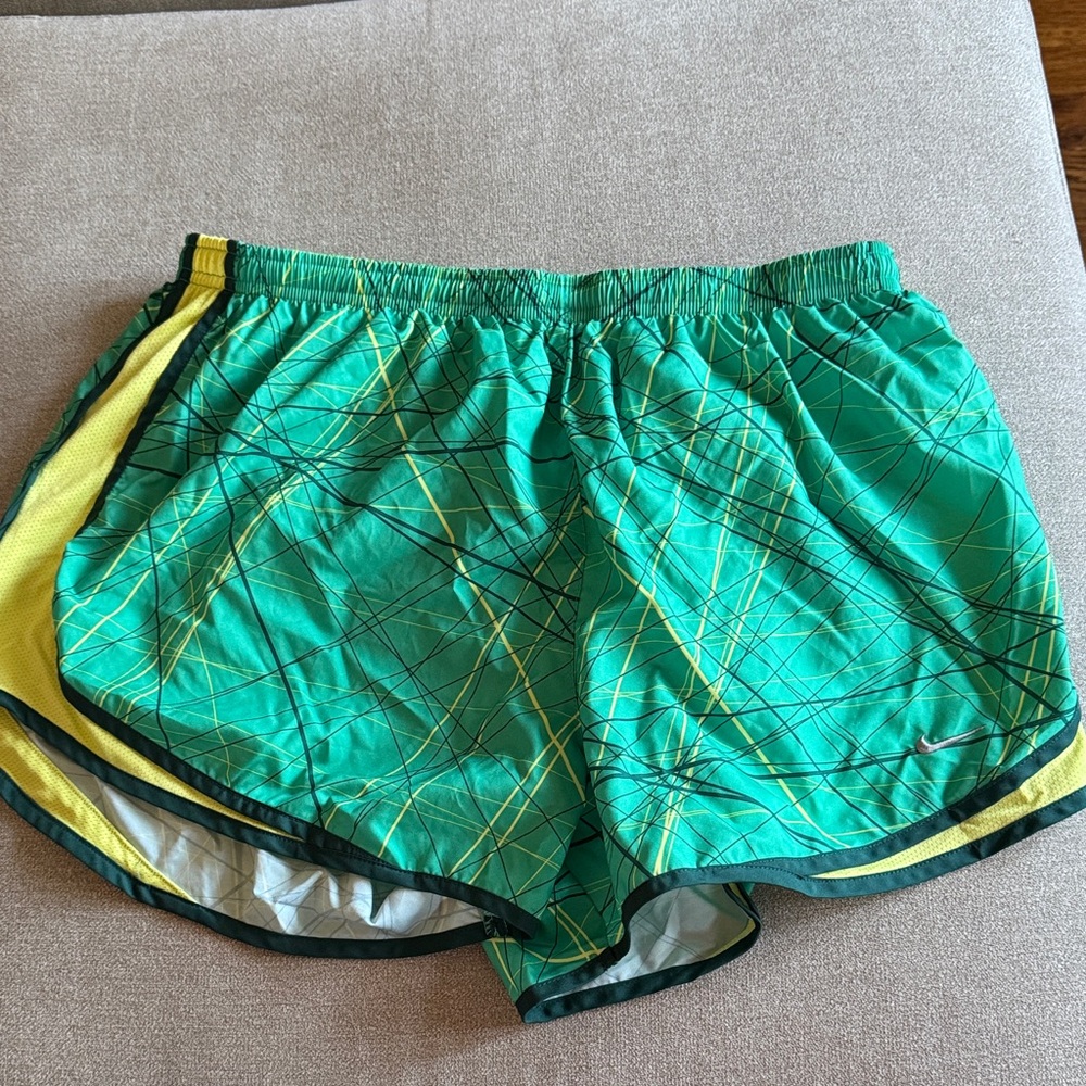 Nike Green and Yellow Women's Athletic Shorts